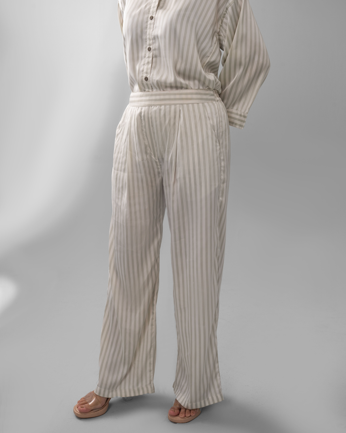 Model wearing The Line white co-ord set - ELYRA