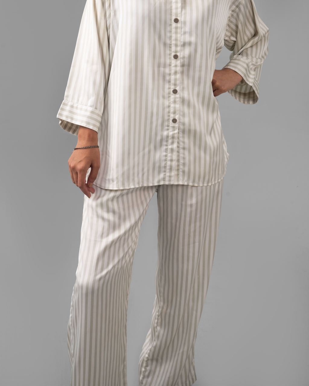 The Line white shamooze shirt and trouser set - ELYRA