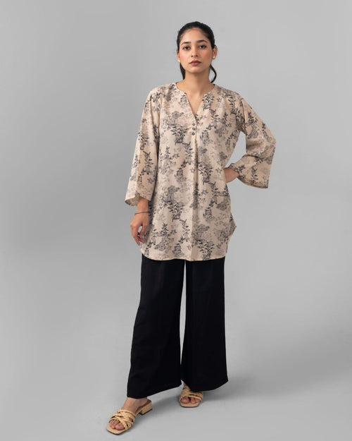 Brown grip fabric top with box pleats - ELYRA