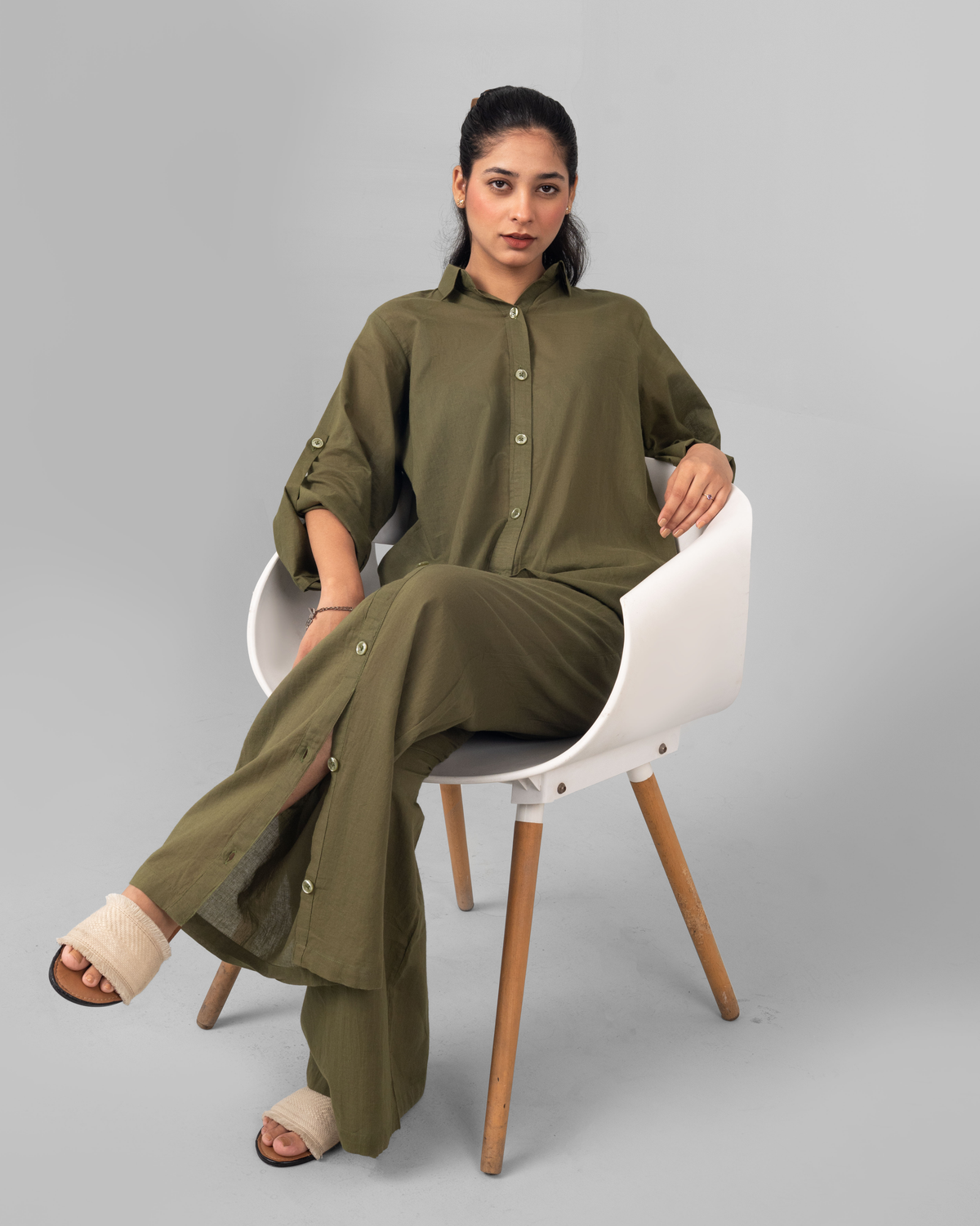 Green Coord Set lawn shirt and trouser co-ord - ELYRA