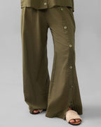 Olive green wide-leg lawn trousers for women - ELYRA