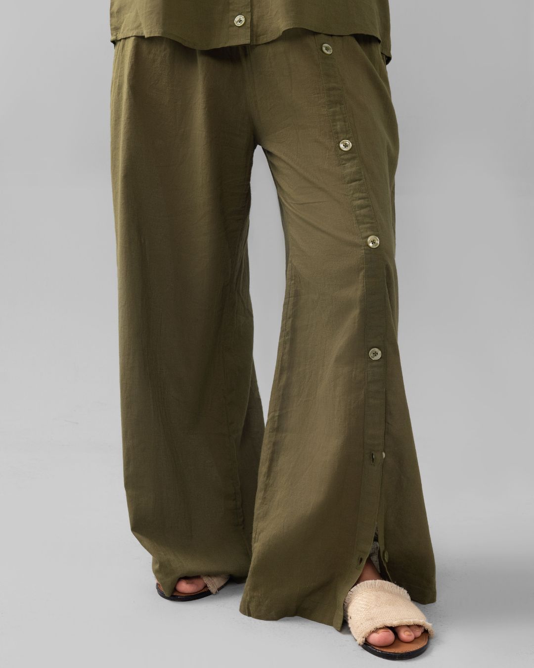 Olive green wide-leg lawn trousers for women - ELYRA