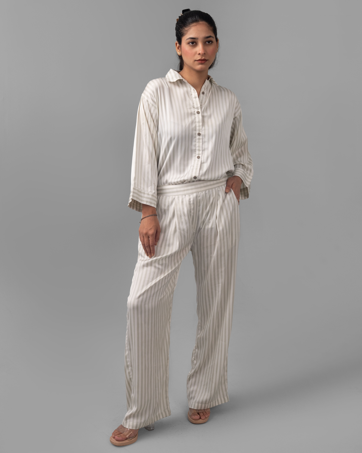 The Line white shamooze shirt and trouser set - ELYRA