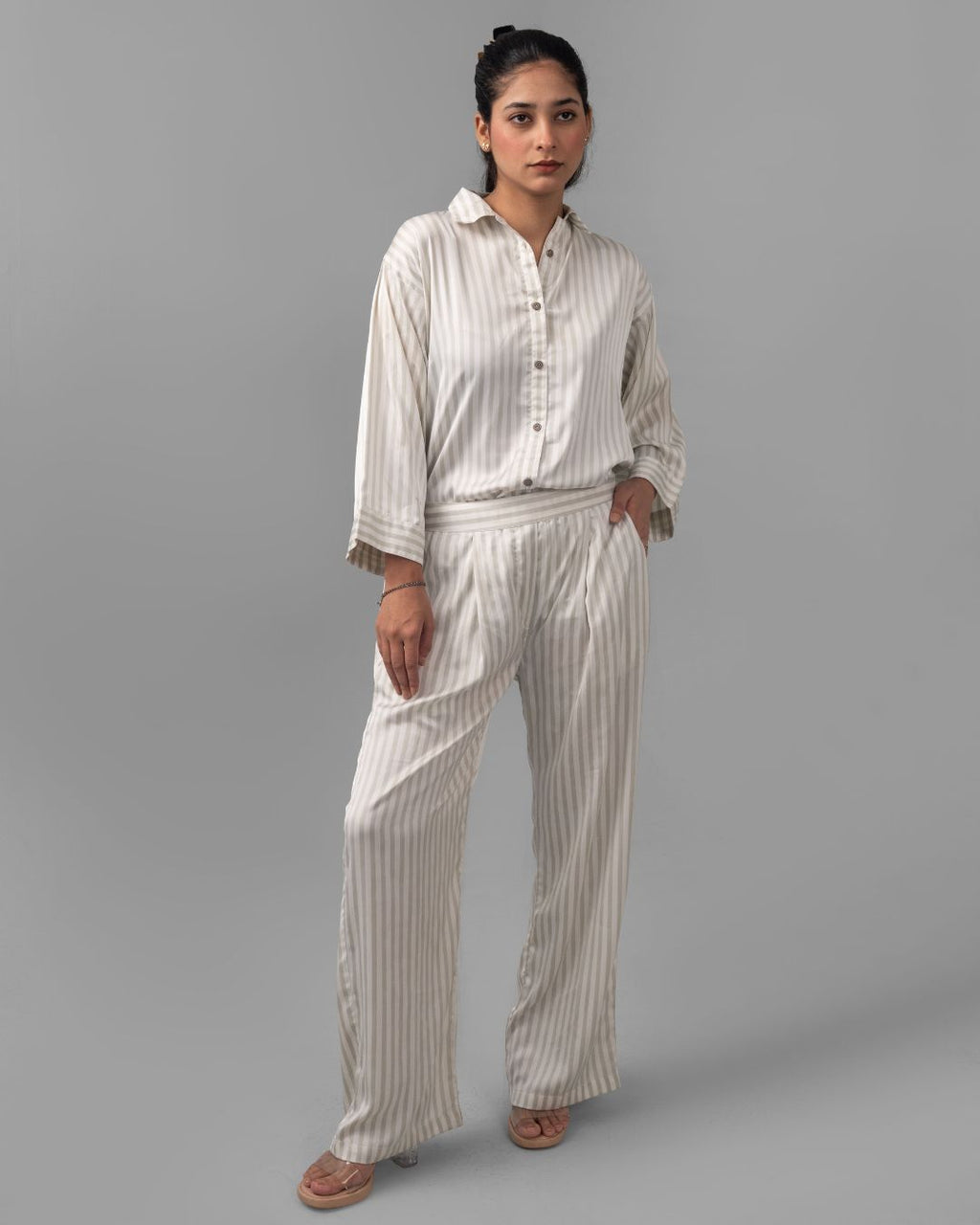 White straight-leg shamooze trousers - ELYRA